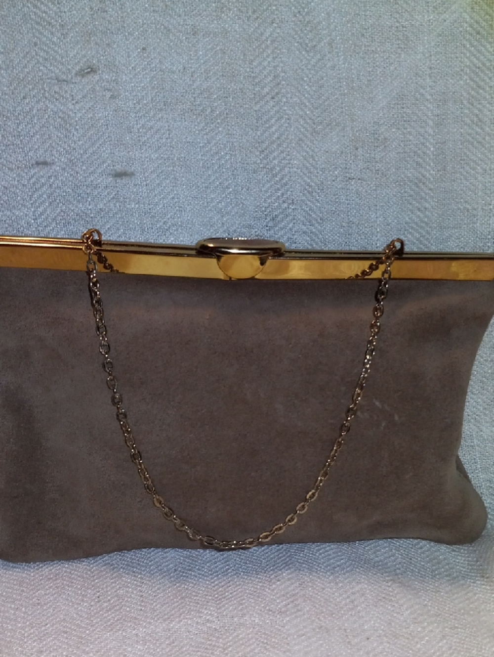Classic Taupe Suede Chain-Handle Clutch